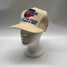 Vintage 80s Carquest Day At The Races White Corduroy Hat Cap Made In USA