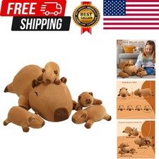 Capybara Plush Cute Capybara Stuffed Animal Pillow with 4 Baby Plushies in He...