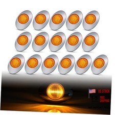 16 Pcs 3 Inch Mini Amber 3 LED Oval Cab Marker Panel Lights with Chrome