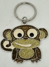 Large Brown Silver Tone Glitter Enamel Monkey Keychain Keyring