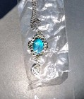 Blue Pendant Silver Necklace Vintage Dangle Long Chain New — photo 1