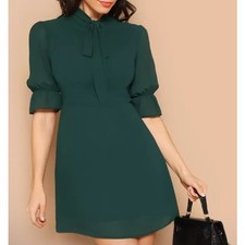 Shein Tie-Neck Teal Mini Dress - size large