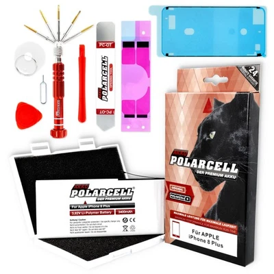 POLARCELL Akku für Apple iPhone 8 Plus | 3400mAh Profi-Set inkl. Werkzeug & Rahmenkleber
