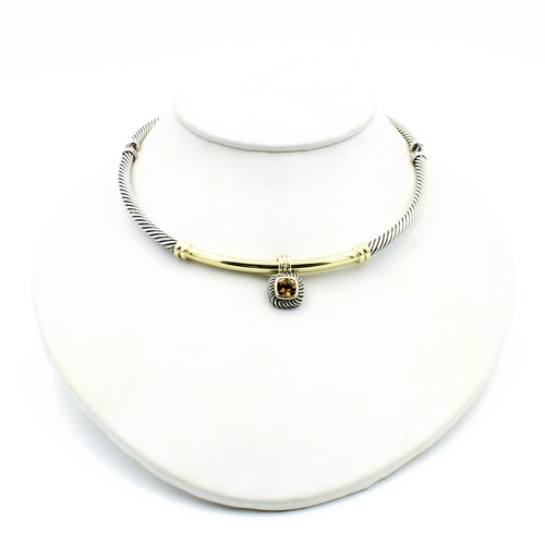 David Yurman Albion Citrine Metro Cable Sterling 14K Pendant Choker 15" #S2905-1