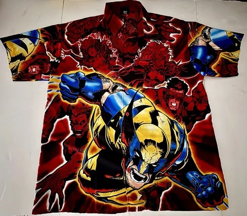 Marvel X Men Vintage 2001 Button Up Short Sleeve Wolverine Medium Red Shirt