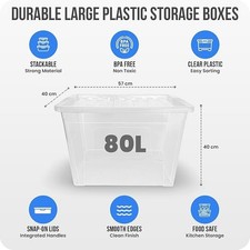 Plastic Storage Boxes with Clear Lids Home Office Kitchen Stackable Container UK