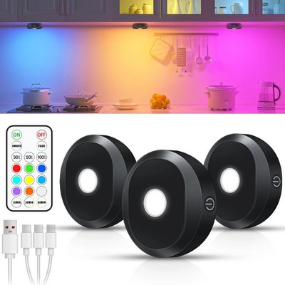 WILLED RGB Under Cabinet Lights,Rechargeable Puck Lights with Remote Control, Wi