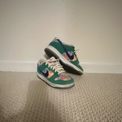 Nike Dunk Low SB Green Multicolor White Blue Suede Fabric Low Top Sneaker