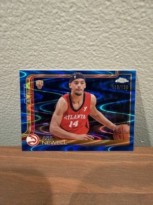 Asa Newell 2025-26 Topps Chrome Blue RayWave Refractor /150 RC SP Hawks