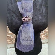 Elegant Purple Necktie with Antique Brooch-Embellished on Chain Necklace