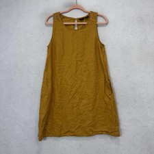 Tahari Dress Womens Medium Yellow Linen Sleeveless Shift Round Neck Pockets