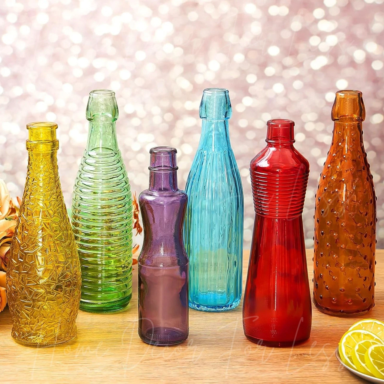 Set of 6 Colorful Decorative Glass Wine Bottles For Bottle Tree Garden Stake