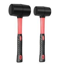 Fiberglass Handle Rubber Mallet Hammer Set, 8 OZ and 16 OZ, Soft Blow Tasks w...