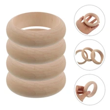 4 Pcs Wood Bracelets for Women Blank Bangles Natural Wooden Rings Circles