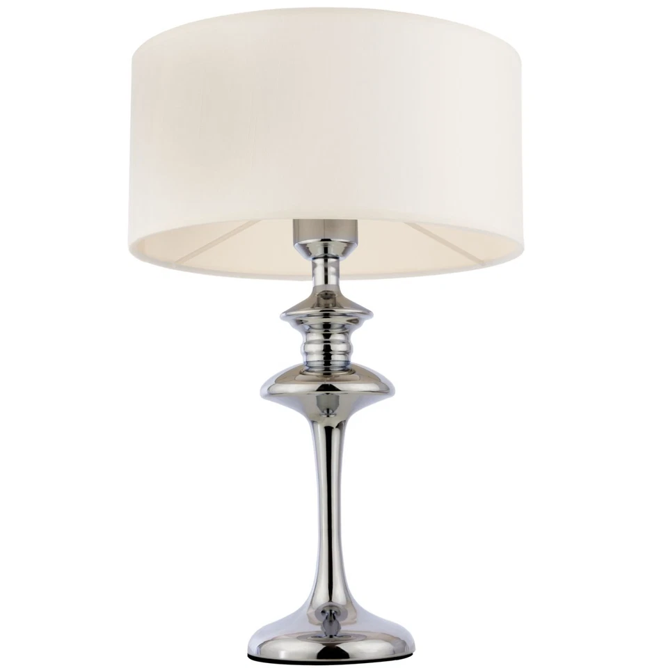 Tischlampe Metall Stoff E27 40 cm hoch Chrom Weiß Tischleuchte Beistelllampe - Bild 1 von 4