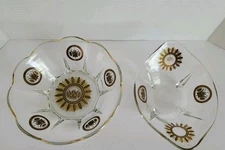 Vintage MCM Georges Briard Set Of 2 Black and Gold Serving Bowls.