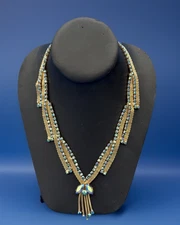Stunning Vintage Alice Caviness Blue AB Gold Tone Mesh Necklace 