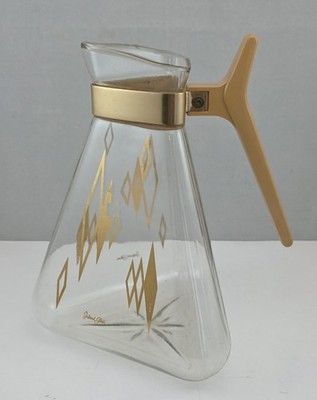 Vintage Golden Triangle Carafe Coffee Pot Atomic Design Inland Glass MCM