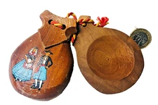 Castanets Music Instrument Wood Painted Vintage ra