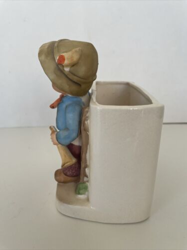 Ceramic Planter or Napkin Holder NAPCO Swiss Boy with Goose Hummel Clone 1958 - Picture 3 of 10