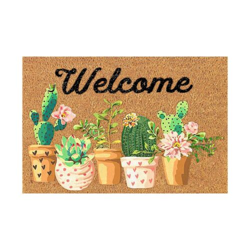 Green Cactus Print Welcome Door Mat 16x23 inches Front Door Rug Non Slip Carpet - Picture 8 of 11