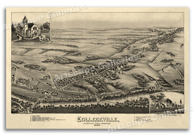 1894 Collegeville Pennsylvania Vintage Old Panoramic City Map - 24x36