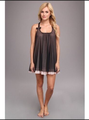 BETSEY JOHNSON Black Pink Chemise Sassy Double Tricot Baby Doll Slip Sz Medium