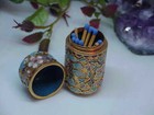 Vtg Chinese Champleve Toothpick Match Stick Holder Needle case Gilt Brass Floral — photo 2