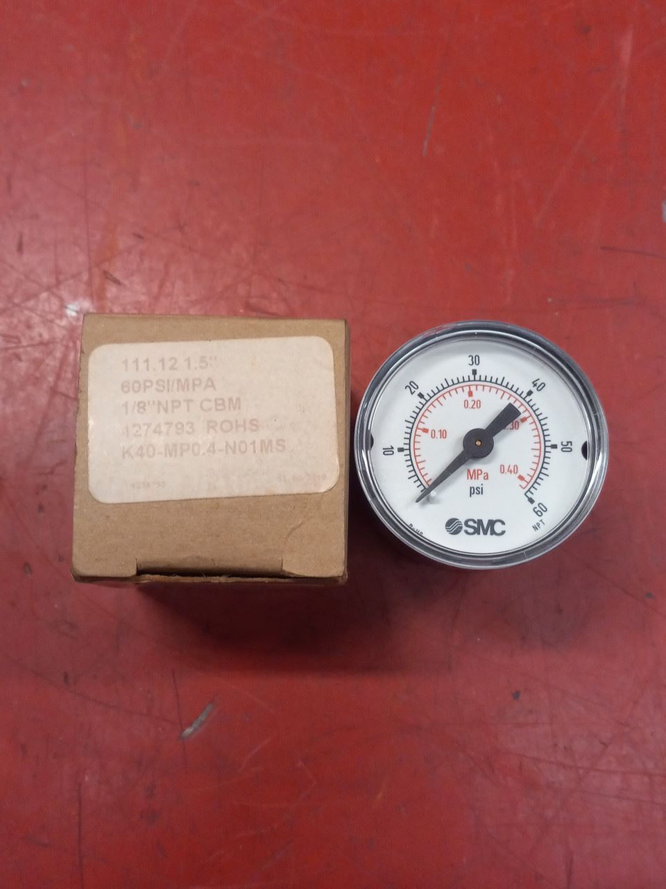SMC K40-MP0.4-N01MS 1-1/2" Dial, 60Psi Pressure Gauge