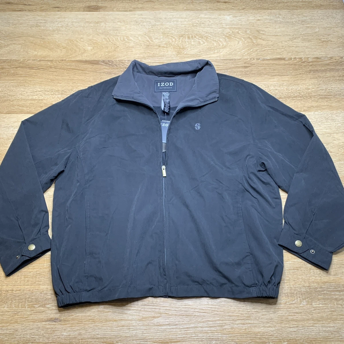 IZOD Mens Jacket XL Black Full Zip Windbreaker Lightweight Lined