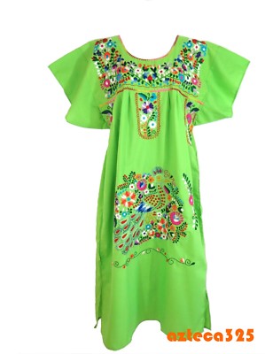 ANY COLOR Mexican Puebla Dress Embroidered FLORAL Fiesta Dress S M L XL 2X 3X