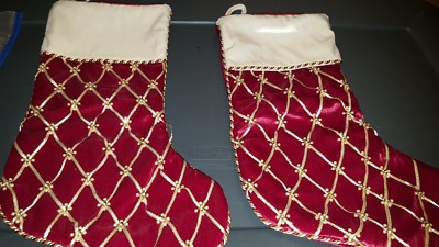 Two CHRISTMAS holiday STOCKINGs 11'' x 17'' vtg