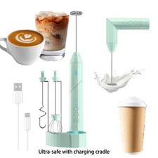 Electric Milk Frother Double Whisk Handheld Coffee Foam Mixer USB Rechargeable🔥