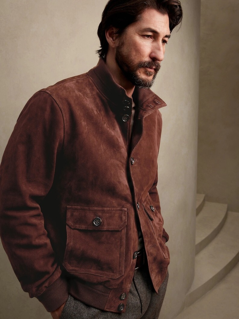 Men Brown Classic Handmade Stylish Suede Leather Jackets Premium Quality