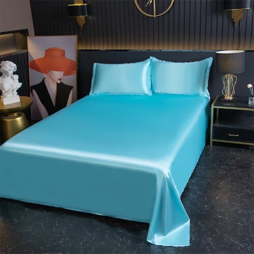 Flat Sheet Solid Color Satin Bed Sheet Soft Bedsheet High-End Bedding Sheet - Imagen 18 de 40