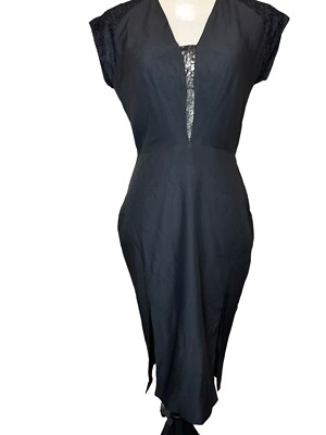 GULSHACHERELI Black and Lace Sheath Dress Polyester/Satin Size 8 NWT MSRP $265