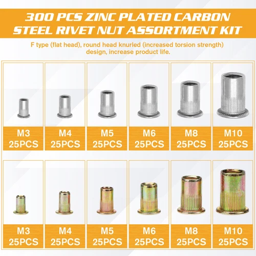 300tlg Blindnietmuttern Set Edelstahl Flachkopf Nietmutter Gewindeniete M3 - M10 - Bild 4 von 13