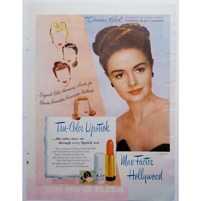 1946 Tru-Color Lipstick Max Factor Donna Reed Magazine Ad