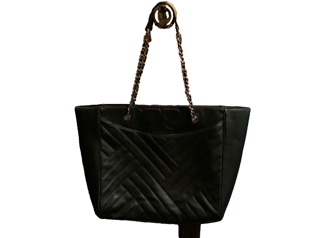 TORY BURCH Black Alexa Flat Quilted Tote, Purse, Handbag, bag