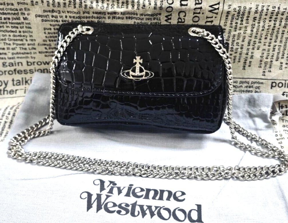 Vivienne Westwood Mini Chain Shoulder Bag Black Gold Orb Vivienne Westwood Mini Chain Shoulder Bag Black Gold Orb