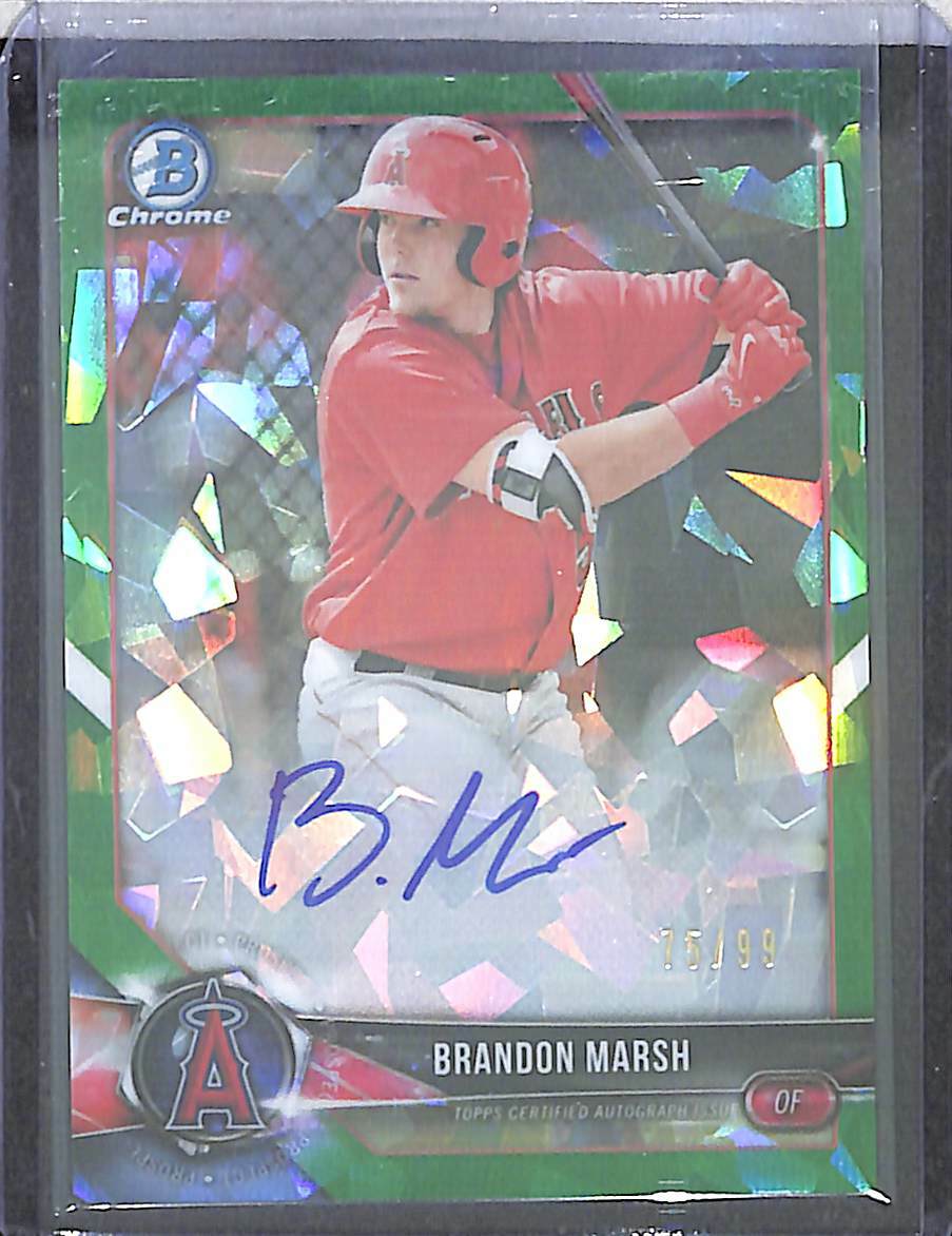2018 Bowman Chrome Green Refractor Autograph #BCPA-BM Brandon Marsh 75 of 99