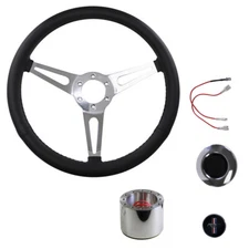 CJ Classics Steering Wheel Kit Simulated Leather 15” 6-Bolt Running Horse Log...