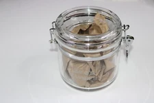 See’s Candy Acrylic Canister Jar Lidded And Sealed With Metal Clamp 5 1/2"