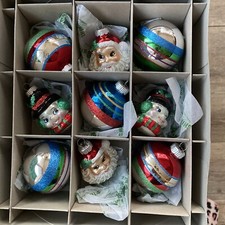 Christopher Radko Christmas Ornaments Shiny Brite Set 9 Snowman Santa