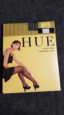 Pantyhose HUE Black / Gold Lurex Rib Size 1 Control Top NIP Hosiery U.S.A.