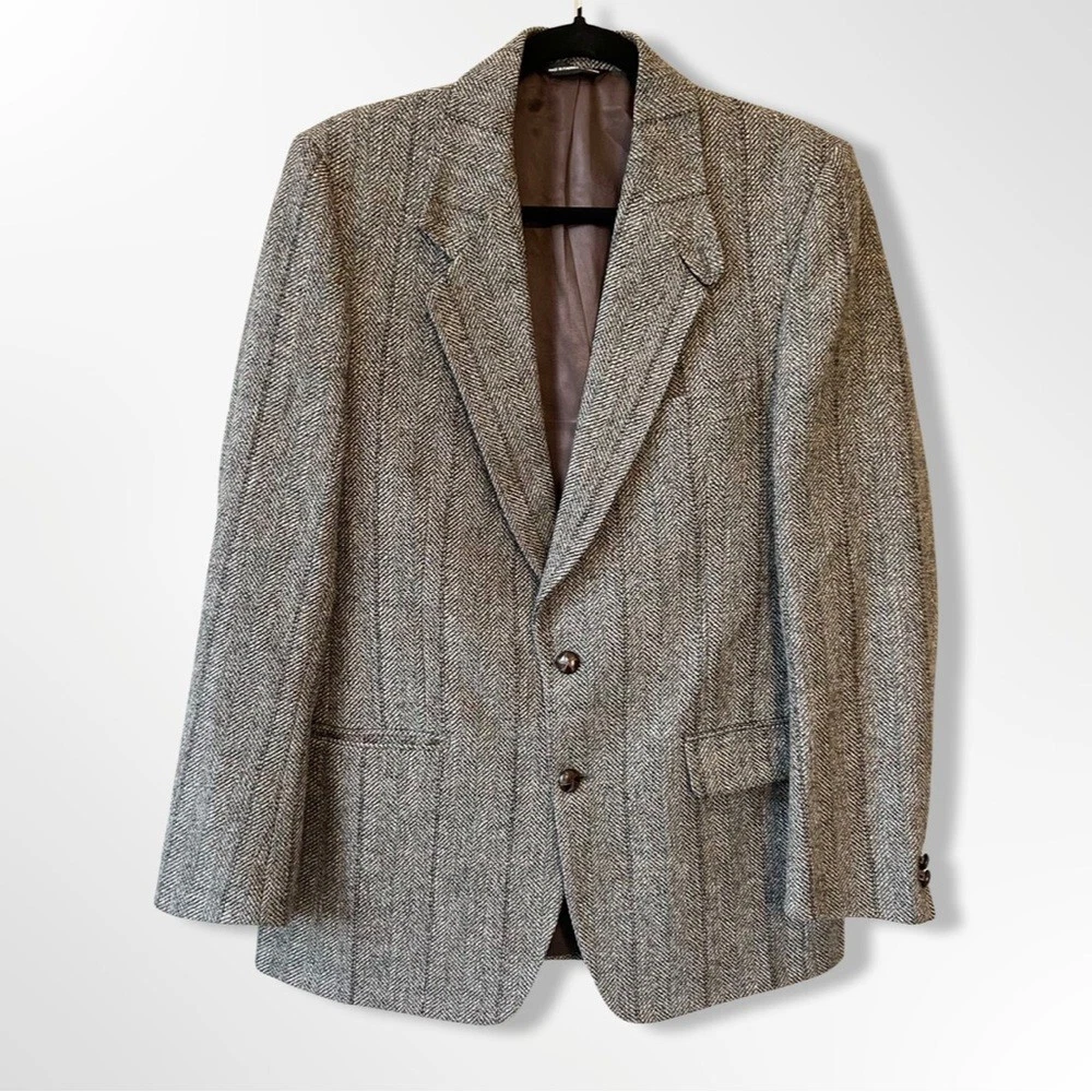 Vintage Hyde Park Union Made Pure Wool Striped Herringbone Tweed Blazer |  eBay