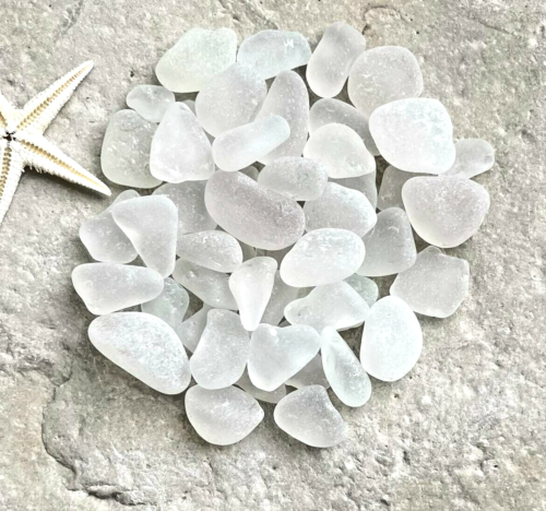 50 Pcs Small / Tiny Genuine SEA GLASS Clear Frost Surf Tumbled Jewelry Quality!