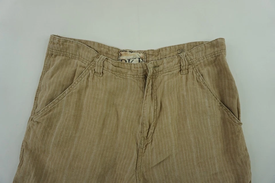 Bermudas cortas BKE 100 % lino para hombre beige a rayas talla 36 bolsillos delanteros planos Foto 2 de 4