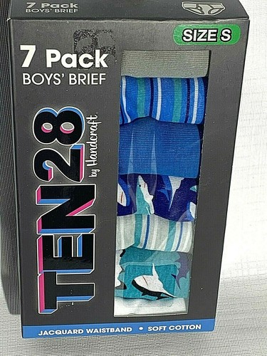TEN28 Boys Soft Cotton Briefs Sz Small (4/6) 7-Pk Sharks Multicolor By Handcraft - Picture 3 of 10