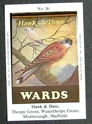 Matchbox label Wards Pub Inn Hawk & Dove Mosborough Sheffield No 36 ME181